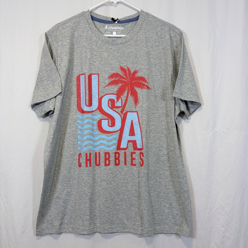 Chubbies T-Shirt USA Graphic Heather Gray Palm Tree Patriotic Mens Large NWT‎